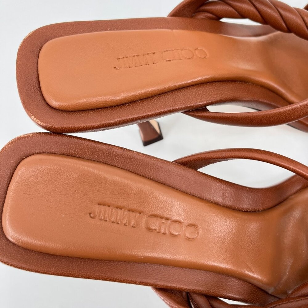 Jimmy Choo Brown Leather Braided Strap Heeled Sandals - Picture 8 of 16